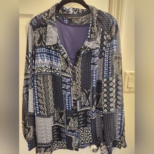 Blue Paisley Gauze Button Up Shirt